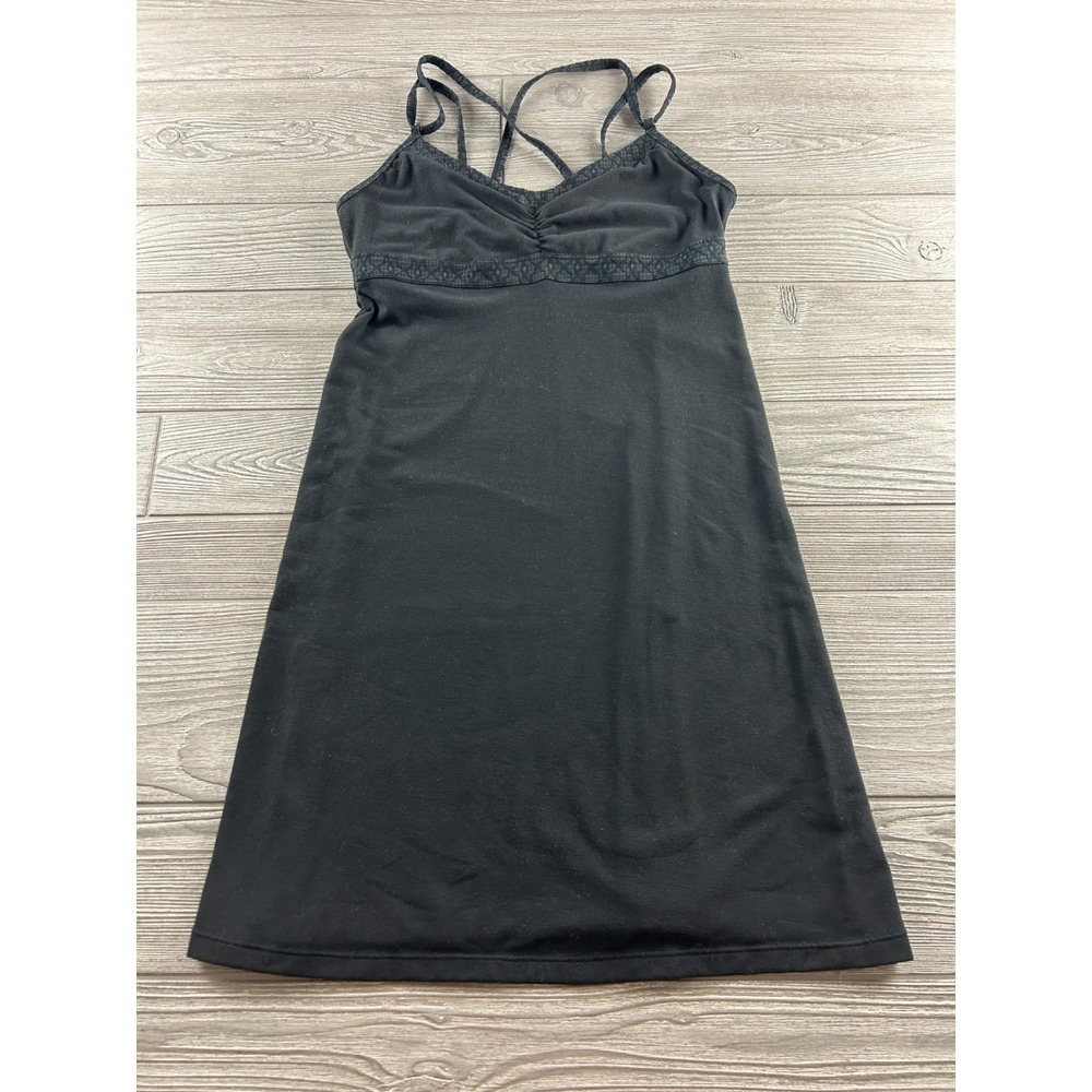Prana Black CrissCross Strap Dress Size Small Shelf Bra Midi Activewear